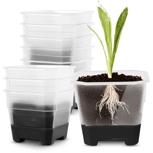 20Pcs Nursery Pot Planters Variety Pack, Reusable Clear Plastic and Silicone Square Pots with Drainage for Seedlings and Flower Plants (Black) - color: Black