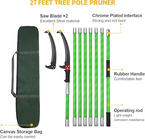 27 Feet Tree Pole Pruner Manual Branches Trimmer Tree Branch Garden Tools Loppers Hand Pole Saws Extendable Height - size: 27FT
