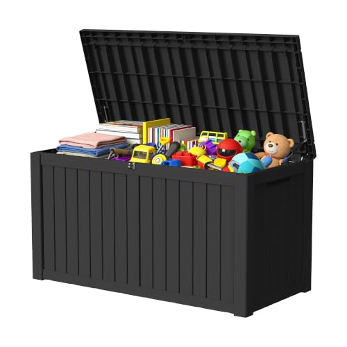 180 Gallon Outdoor Storage Box, Large Resin Deck Box for Patio Cushions, Garden Tools & Pool Accessories, Waterproof Lockable Storage Container, Weather Resistant Patio Storage Chest, Black - color: Black, size: 180 GAL