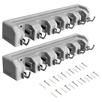 Garden Tool Organizer Wall Mount Broom and Mop Holder, 5 Adjustable Slots and 6 Hooks Utility Rack for Garage or Home Organization, 2-Pack by Stalwart - size: TWO PACK