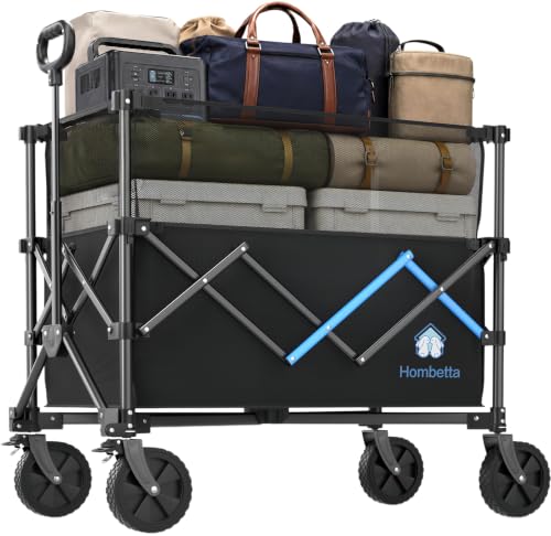 39" Collapsible Wagon Cart, 450 lbs Heavy Duty Folding Wagon with Brakes, Adjustable 150L-300L Utility Wagon with All-Terrain Wheels for Camping, Garden, Beach and Shopping - color: Black, size: 300L-new