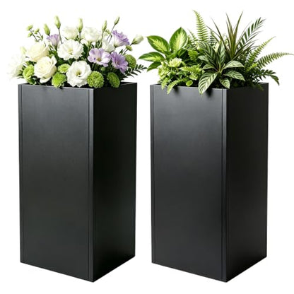 15"x15" x 30" Tall Metal Planter Box 2 Pack, Steel Planter Outdoor - color: Black, size: 15" L x 15" W x 30" H