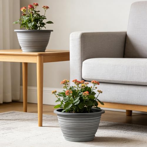 KPUVX 3 Pack 12 Inch Pots for Plants,Plastic Flower Pots Outdoor Indoor - color: White