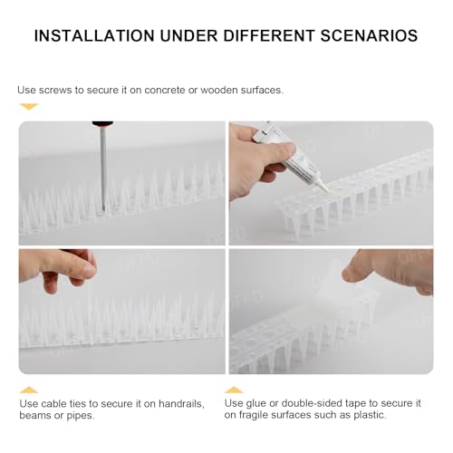 OFFO Bird Spikes for Pigeon Woodpecker Crow, Outdoor Use for Balcony Patio Window, Easy to Install, Frosted White, Covers 8.3 Feet(2.5m) - color: Frosted White