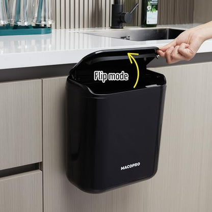 MACOPRO Compost Bin Hanging Trash Can with Lid Under Sink for Kitchen, Food Waste Bin for Countertop with Lid, Mountable Garbage Can for Bathroom, RV, 8L/2.6Gal