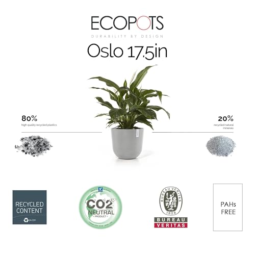 Ecopots Oslo Round Flower Planter, White Grey, 17.75" - color: White Grey, size: 17.5"