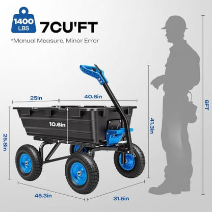 Autodaya Garden Dump Cart, Heavy Duty 1400LBS Wheelbarrow Wagon with Hitch - color: 1400|black+blue
