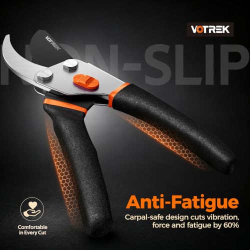 8.5" Bypass Pruning Shears, Jam-Proof Spring Clippers for branches - color: Sunset Orange
