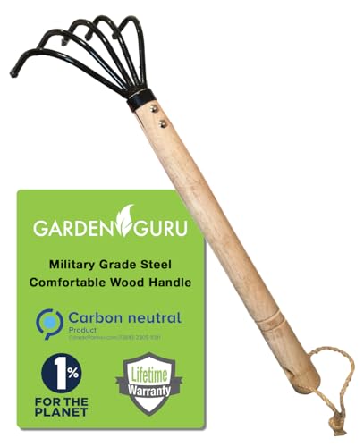 Garden Guru Hand Rake Cultivator Claw Soil Tiller - Military Grade Steel - Rust Resistant - 5 Tine Japanese Ninja Claw - Comfortable Wood Handle - Perfect Pulverized and Aerated Soil - 1 Case (60 Pcs) - color: Long Handle, size: 60 Pack