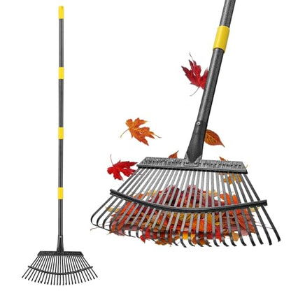 Rake for Leaves Heavy Duty, Large Garden Leaf Rakes for Lawns, 65 Inch Gardening Rake with Back-Saving Long Handle, 18.5” Wide 25 Tines Head for Quick Cleanup Yard Grass Clippings, Anti-Rust - size: 5 ft Rake