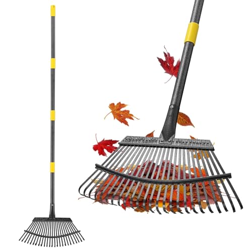 Rake for Leaves Heavy Duty, Large Garden Leaf Rakes for Lawns, 65 Inch Gardening Rake with Back-Saving Long Handle, 18.5” Wide 25 Tines Head for Quick Cleanup Yard Grass Clippings, Anti-Rust - size: 5 ft Rake