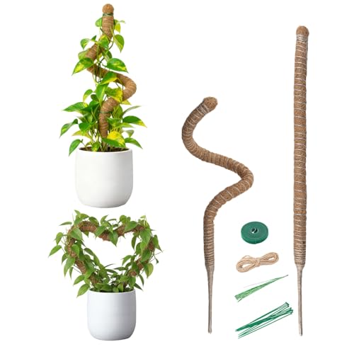 Mcbazel 2 Pack 31.5 Inch Bendable Moss Pole for Plants Monstera - Coco Coir Plant Support Stakes for Climbing Indoor Pothos, Potted Climbers & Philodendron - Flexible Stick Kit with Full Garden Ties - size: 2x80CM/31.5inch