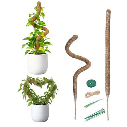 Mcbazel 2 Pack 31.5 Inch Bendable Moss Pole for Plants Monstera - Coco Coir Plant Support Stakes for Climbing Indoor Pothos, Potted Climbers & Philodendron - Flexible Stick Kit with Full Garden Ties - size: 2x80CM/31.5inch