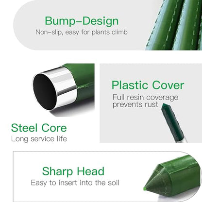 Garden Stakes 6ft, 6Feet Metal Plant Stakes 25 Pack for Gardening and Farm, 72" Plastic Coated Plant Support for Tomato, Cucumber, Bean, Flower, Potted and More Climbing Plants - size: 6ft, pack of 25