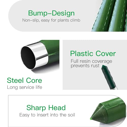 Garden Stakes 3ft 50pcs, 3 Feet Metal Plant Stakes for Gardening and Farm, Plastic Coated Plant Support for Tomato, Cucumber, Bean, Flower, Potted and More Climbing Plants - size: 3ft, 50pcs