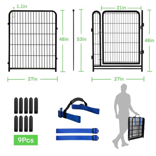 Dog Fence Outdoor for Yard, Garden Fencing 48 inch High, 8 Panels Total 17.7 Ft Garden Fence Animal Barrier, 21 in Wide Low Threshold Gate Dog Fence, Temporary Fencing for Yard Patio - size: 48''(H)-8panels-17.7ft(L) with door