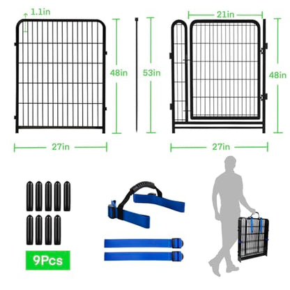 Dog Fence Outdoor for Yard, Garden Fencing 48 inch High, 8 Panels Total 17.7 Ft Garden Fence Animal Barrier, 21 in Wide Low Threshold Gate Dog Fence, Temporary Fencing for Yard Patio - size: 48''(H)-8panels-17.7ft(L) with door
