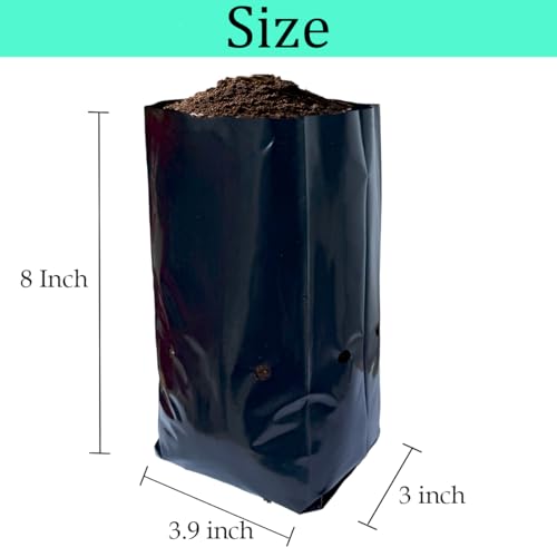 gardtree 3/8 Gallon 100 Pcs Thicken Seedling Nursery Bags, 3.9" x 8" Deep Plastic Grow Bags with Drainage Holes, Heavy Duty Plant Starter Pots for Vegetables, Flowers, Succulents and Cuttings - size: 3.9"x8"/100PCS