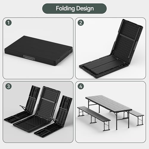 6FT Folding Table & Chair Set, Seats 6-8, Portable Black - color: Black