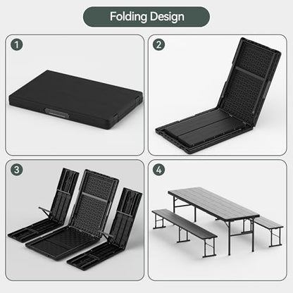6FT Folding Table & Chair Set, Seats 6-8, Portable Black - color: Black