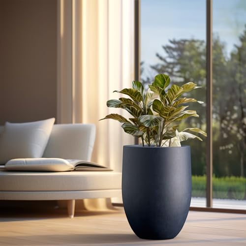 Kante Large Round Bullet Dusty Blue Concrete Planter 21.7" Tall, Outdoor - color: Antique Blue