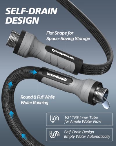 Flat Garden Hose 50FT, Seamless Woven Water Hose with Flexible TPE Inner Tube, Lightweight Compact Design, Standard 3/4 in. GHT Fittings for Outdoor Watering, Cleaning and Yard Use - size: 50FT