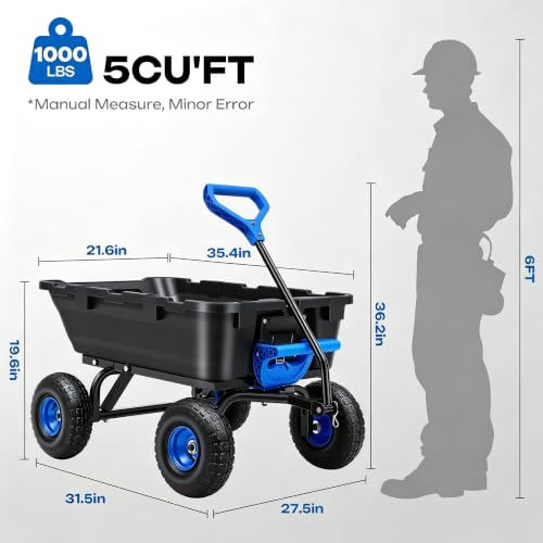 Autodaya Garden Dump Cart Wagon 1000 Lbs, Heavy Duty Yard Wheelbarrow - color: 1000lbs|blue