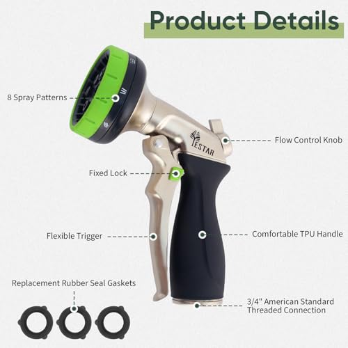Garden Hose Nozzle,Metal Spray Nozzles with 8 Adjustable Watering Patterns