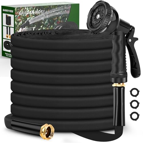 Itsonestep Garden Hose 50ft, 3/4" GHT Non-Expanding Water Hose Lightweight, Flexible Garden Hose with 10 Function Nozzle, Kink-Free, Sturdy, High-Pressure, Abrasion Resistant Hoses for Yard, Garden - color: Black, size: 50FT
