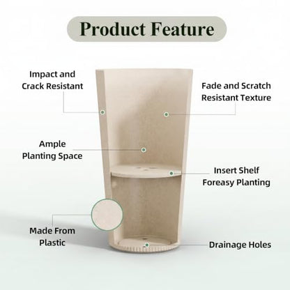 24" Tall Planters for Outdoor Plants with Insert, Set of 2 Cream - color: Beige-r