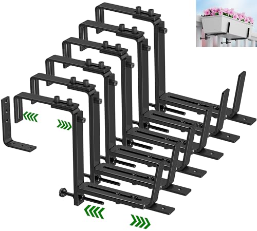 HFHOME 6PCS Adjustable Planter Box Brackets, Brackets for Window Boxes Planters Hanging Flower Box Holders, Wall Mount Holder for Windowsills, Garden, Fences, and Balcony - Black (Patent Registered) - size: Set of 6 - Black
