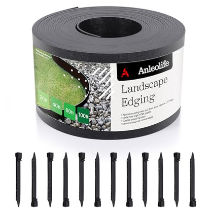 Anleolife 60ft Flexible Plastic Landscape Edging Coil with 18 Stakes - style: 60ft with 18pcs stakes