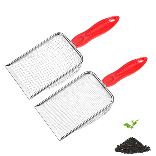 M METERXITY 2-Pack Gardening Soil Sifter, 5/2.8 mm Mesh Stainless Steel Portable Gardening Sifter with Non-Slip Handle for Sand/Dirt/Rock/Compost [White, Red] - color: White, Red, size: 5,2.8mm