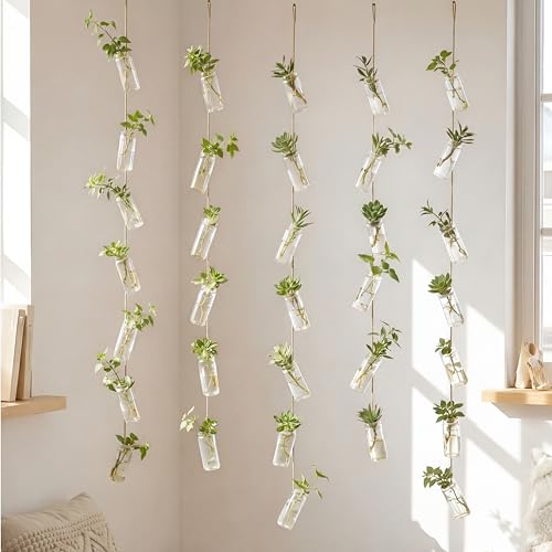 40 Pcs Hanging Plant Propagation Jars Mini Glass Hanging Planters Glass Hydroponic Plant Cutting Bottles with Rope Window Wall Planter for Indoor Plants Home Decor