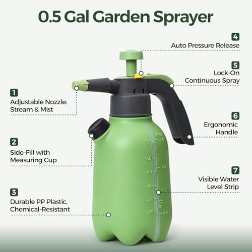 T4U Pump Sprayer 0.5 Gallon, Garden Spray Bottle with Short Nozzle - size: Short Nozzle