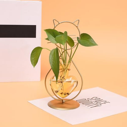 Plant Terrarium Propagation Station Gifts for Women Cat Lover - color: Gold Gold