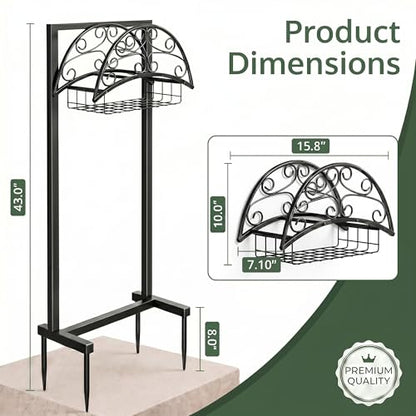 Garden Hose Holder – Freestanding Water Hose Reel Stand Heavy Duty Metal, Outdoor Hose Storage Rack for 150-160FT, Portable Water Hose Holder for Outside Yard Patio Lawn