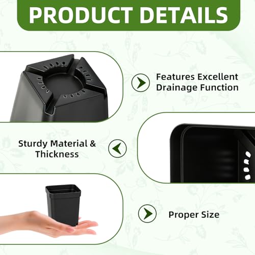 240 Pcs 3" Black Square Nursery Pots, Seed Starter with Drainage Holes - color: Black