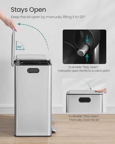 SONGMICS Trash Can, 2 x 8 Gallon, Soft-Close Lids, Stainless Steel - color: Silver, size: 2 x 8 Gal. (Old)