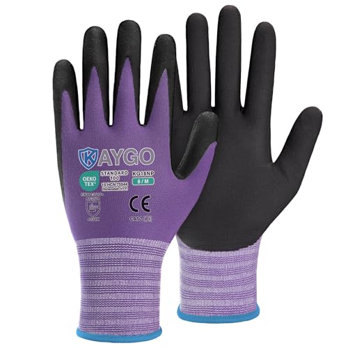 KAYGO Safety Work Gloves, MicroFoam Nitrile Coated, Men Women,KG18N - color: Purple, size: Medium