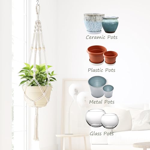 41 Inch Macrame Plant Hanger Indoor Hanging Plant Holder Ivory 2Pcs