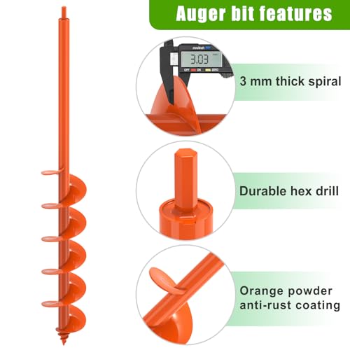 Insaga Threaded Auger Drill Bit for Planting, 4''x 32'' Drill Augers for Digging Holes with Self-Tapping Screw, 3MM Heavy Duty Garden Auger Drill Bit for Planting, Dirt Bulb Plant Auger for Drill - size: 4x32''