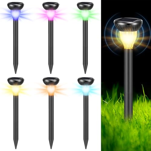6 Pack Solar Ultrasonic Animal Repellent with RGB Color-Changing Lights, 360° Sonic Pest Deterrent for Outdoor Lawn & Garden, Solar Powered Mole, Gopher & Snake Repellent Stakes - style: Round Style