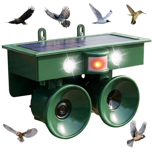 2026 Upgraded Solar Bird Repellent Outdoor:Ultrasonic Pigeon Repeller with Motion Sensor&LED Flash Light-Professional Woodpecker Deterrent for Garden-Waterproof Bird Deterrent Device (Plastic, 1)