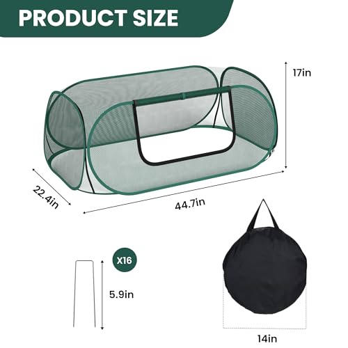 2 Pack Raised Garden Bed Covers, 45 x 22 x 17 in Pop Up Plant Covers for Frost Protection, Mesh Garden Bed Protector with Zipper for Vegetables & Seedlings, Birds & Small Animals, 16 Stakes