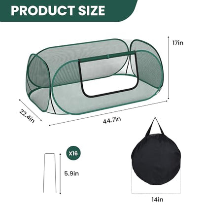 2 Pack Raised Garden Bed Covers, 45 x 22 x 17 in Pop Up Plant Covers for Frost Protection, Mesh Garden Bed Protector with Zipper for Vegetables & Seedlings, Birds & Small Animals, 16 Stakes