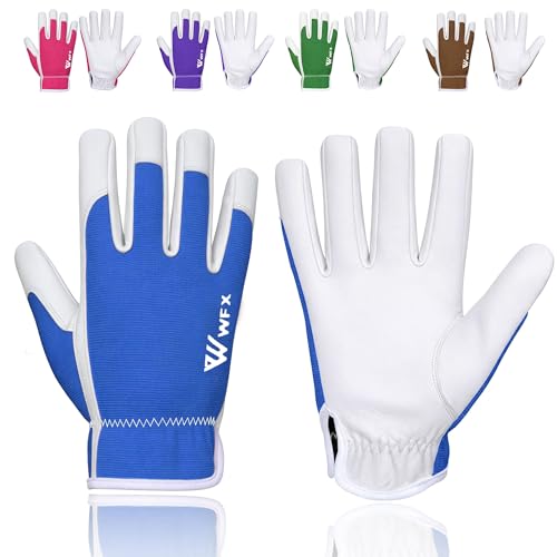 Work Gloves Gardening Breathable Rigger Palm Gardening Gloves Ladies Mens Gripper Utility Leather Thorn Proof - color: Blue, size: Small