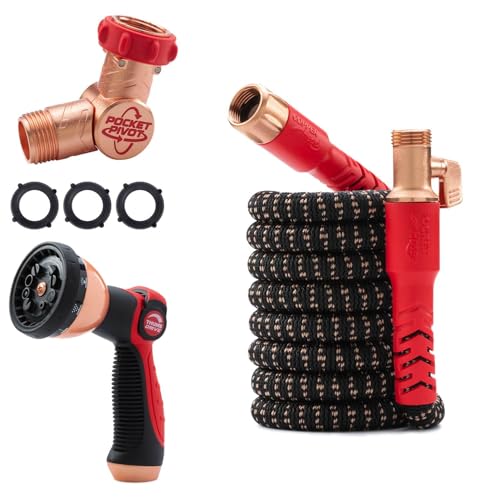 Pocket Hose 25 FT Copper Head Hose, Pocket Pivot, No Tangles, Anti-Burst
