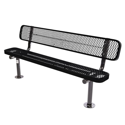 COATEDOUTDOORFURNITURE Bench, Black, Expanded, 6Ft, with Back, Surface - color: Black, size: 6 Ft, With Back Surface Mount