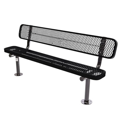 COATEDOUTDOORFURNITURE Bench, Black, Expanded, 6Ft, with Back, Surface - color: Black, size: 6 Ft, With Back Surface Mount